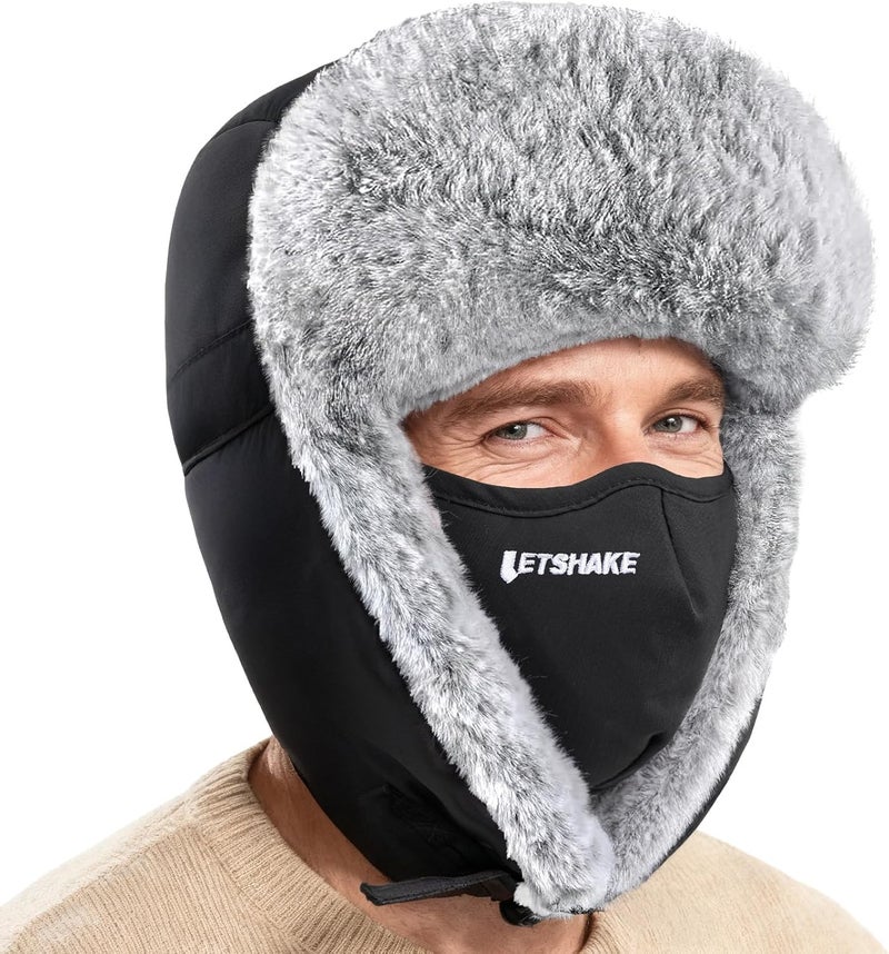 LETSHAKE Winter Trapper Hat for Men Women Extra Thick -10°F Cold Weather Bomber Hunting Hat for Outdoor Activities, Adjustable Russian Ushanka Aviator (56-62cm) Black - Image 1